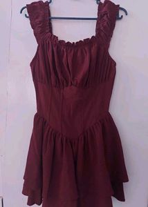 Square Neck Waist Cinching Mini Dress