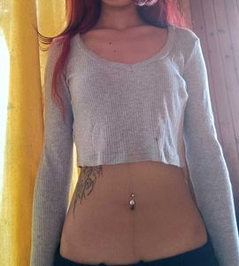 Gray Long Sleeve Crop Top