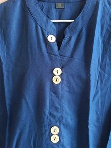 Mandarin-Collar Blue Front-slit Kurta