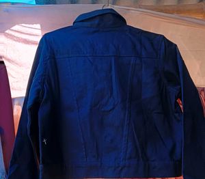 Navy Blue Cropped Denim Jacket ( free size upto M)