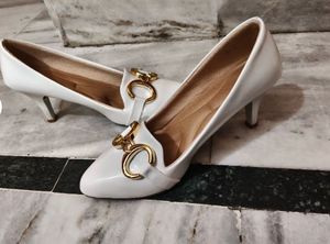 White Heels with Gold Detail