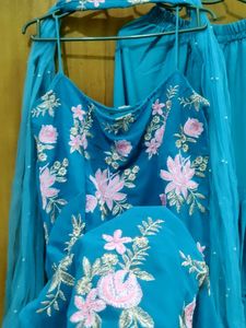 Blue Floral Embroidered Kurta and sharara Set🌹