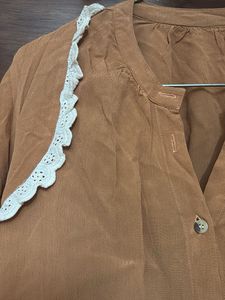 Mustard Button Up Blouse with Lace Detail