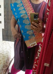 Blue Silk Saree with Peacock Design