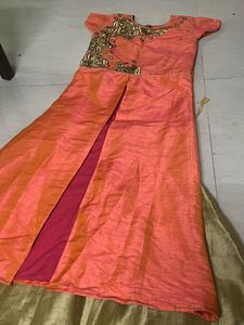 Elegant Worked Top With Front Slit &amp; Golden Skirt
