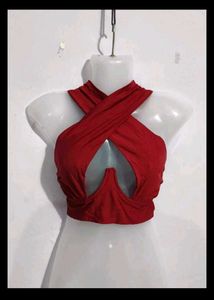 Red Criss Cross Halter Top