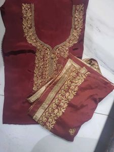 New Unstitched Silk Suit | Coffee Color | Elegant