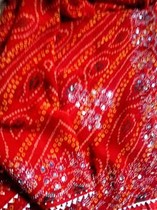 Red   Bandhni Sadi Mirror Work Blouse Size  44