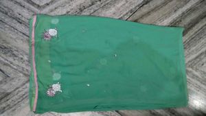 Elegant Green Floral Saree(with blouse)