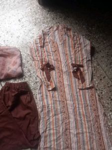 Vintage Brown &amp; White Striped Salwar Kameez Set