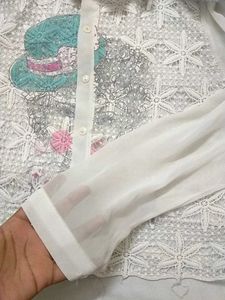 Floral White Blouse With Sheer Sleeves