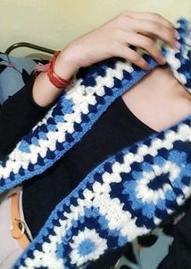 Blue &amp; White Afgan inspired Crochet Scarf