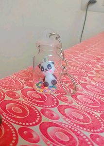 Panda Glass Bottle Keychain With Star Glitters