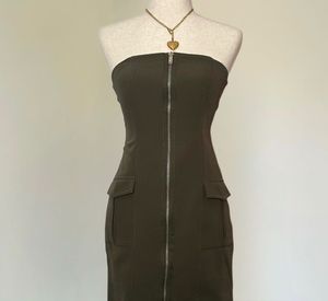 Zara Khaki Strapless Denim Dress