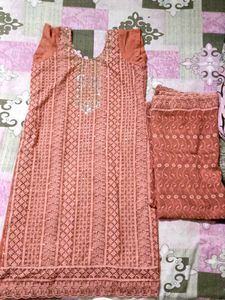 Peach Embroidered Kurta Set