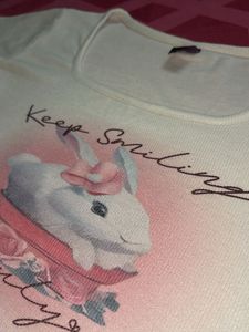 White Bunny Graphic Crop Top