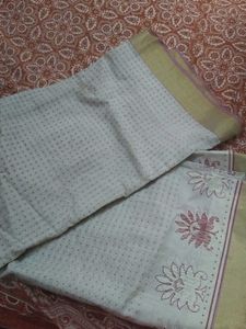 Elegant White & Gold Saree