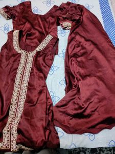 Maroon Skirt With Double Kurti