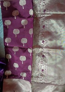Purple Saree Silver Border Silk Sare