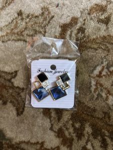 Royal Blue And Black Crystal Earrings