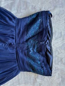 Stunning Navy Blue Sequin Strapless Cocktail Dress