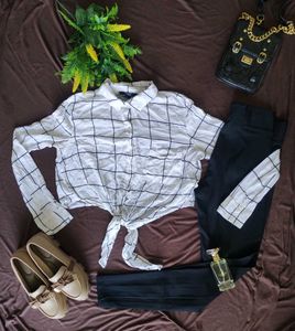 Stylish Checkered Tie-Front Top