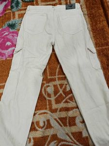 Unisex Beige 6-Pockets denim baggy cargos