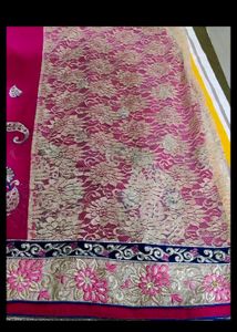 Pink Net+Chiffon Sari With Blouse