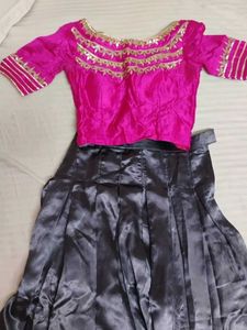 Pink&amp;Gray Gotta Patti Lehenga
