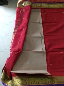 Brand New Red Handloom Saree with Gold Jari Border
