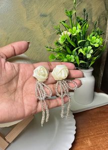 Elegant Rose & Bead Dangle Earrings