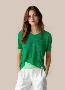 Green Knit V-Neck Tee‼️