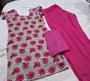 Pink Floral Printed Suit With Dupatta
