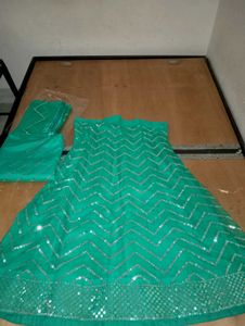 Emerald Green Sequin Unstiched Lehanga