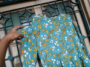 Shoulder Cut Grown Kurti With Yellow Plazo
