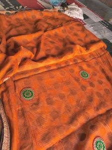 Orange Embellished Saree