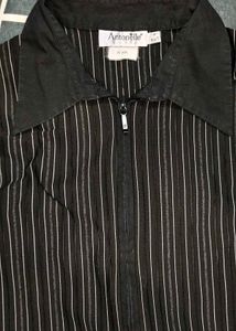 Striped Front Ruched Fitted Long Sleeve Shirt