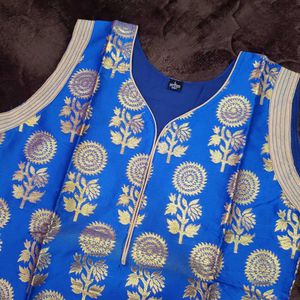 Blue &amp; Gold Floral Print Kurti