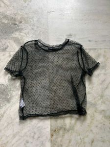 Sheer Black Polka Dot Top