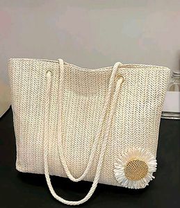 Woven Tote Bag with Sunflower
