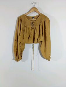 Mustard Yellow Embroidered Crop Top (Women)