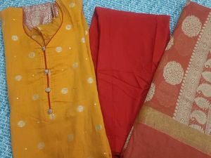 Mirror Work Kurta Set With Banarasi Dupatta