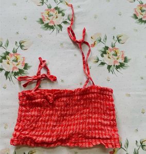 Red Gingham Smocked Crop Top