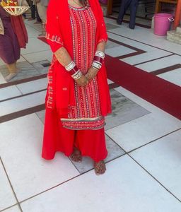 Red Embroidered Kurta Set
