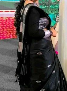 Silver Black Banarasi Silk Saree