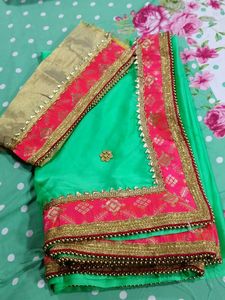 Green Saree with Pink Border