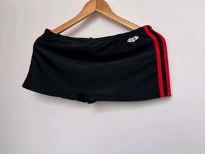 Adidas black three striped red mini shorts