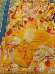 Yellow Floral Print Kurti Set