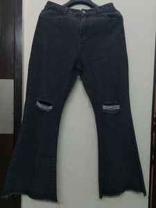 URBANIC HEAVY DISTRESSED BOOTCUT BLACK JEANS