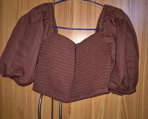 Combo of 2 brown tops &amp; 1 cropped shirt